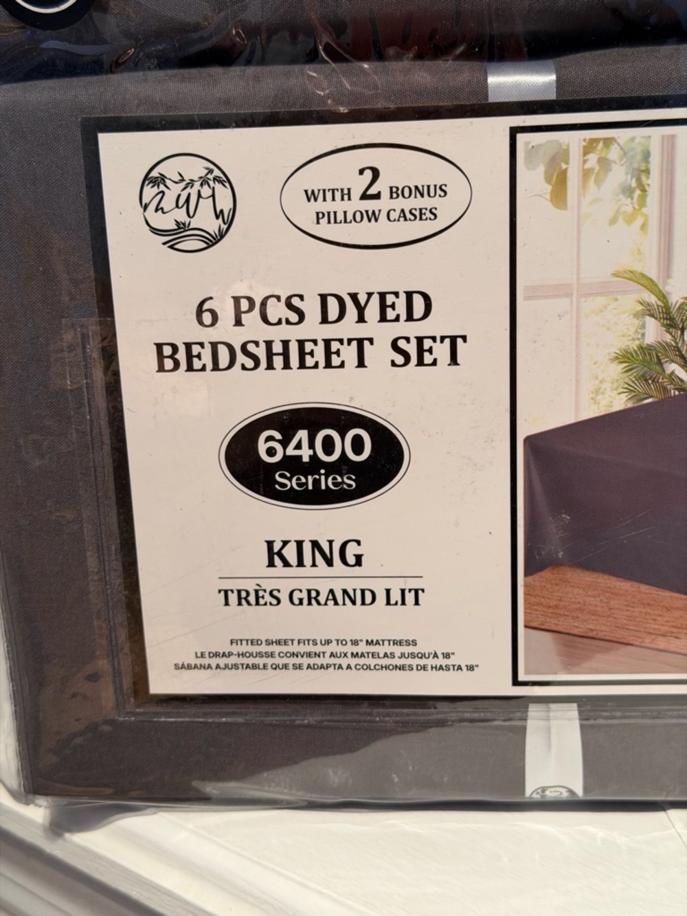 King Size 6-Piece Dyed Bedsheet Set - King, Charcoal Gray - Picture 2 of 6